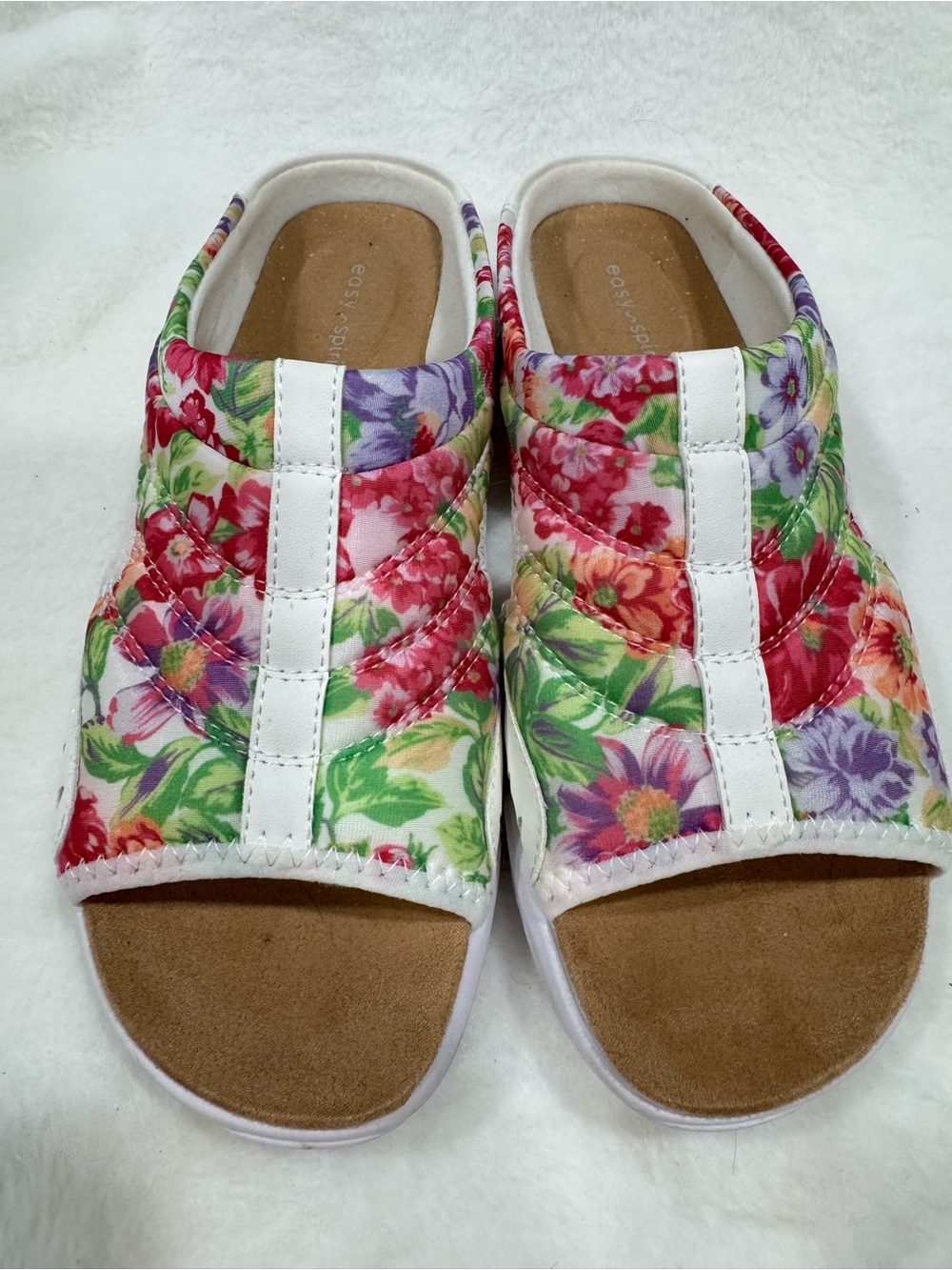 Easy Spirit Floral Slip-On Sandals - White Multicolor- 7.5